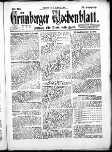 Gr&uuml;nberger Wochenblatt: Zeitung f&uuml;r Stadt und Land, No. 214. ( 13. September 1921 )