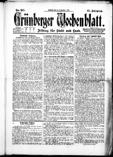 Gr&uuml;nberger Wochenblatt: Zeitung f&uuml;r Stadt und Land, No. 217. ( 16. September 1921 )
