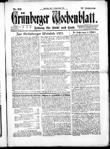 Gr&uuml;nberger Wochenblatt: Zeitung f&uuml;r Stadt und Land, No. 219. ( 18. September 1921 )