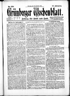 Gr&uuml;nberger Wochenblatt: Zeitung f&uuml;r Stadt und Land, No. 220. ( 20. September 1921 )