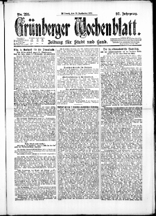 Gr&uuml;nberger Wochenblatt: Zeitung f&uuml;r Stadt und Land, No. 221. ( 21. September 1921 )