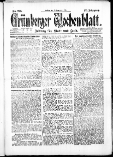 Gr&uuml;nberger Wochenblatt: Zeitung f&uuml;r Stadt und Land, No. 223. ( 23. September 1921 )