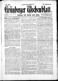 Gr&uuml;nberger Wochenblatt: Zeitung f&uuml;r Stadt und Land, No. 225. ( 25. September 1921 )
