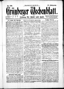 Gr&uuml;nberger Wochenblatt: Zeitung f&uuml;r Stadt und Land, No. 228. ( 29. September 1921 )
