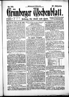 Gr&uuml;nberger Wochenblatt: Zeitung f&uuml;r Stadt und Land, No. 245. ( 19. Oktober 1921 )