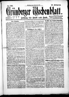 Gr&uuml;nberger Wochenblatt: Zeitung f&uuml;r Stadt und Land, No. 256. ( 1. November 1921 )