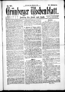 Gr&uuml;nberger Wochenblatt: Zeitung f&uuml;r Stadt und Land, No. 257. ( 2. November 1921 )