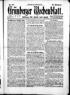 Gr&uuml;nberger Wochenblatt: Zeitung f&uuml;r Stadt und Land, No. 271. ( 19. November 1921 )