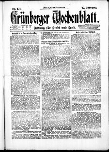 Gr&uuml;nberger Wochenblatt: Zeitung f&uuml;r Stadt und Land, No. 274. ( 23. November 1921 )