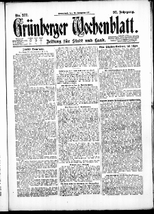 Gr&uuml;nberger Wochenblatt: Zeitung f&uuml;r Stadt und Land, No. 277. ( 26. November 1921 )