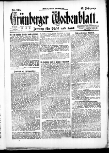 Gr&uuml;nberger Wochenblatt: Zeitung f&uuml;r Stadt und Land, No. 280. ( 30. November 1921 )