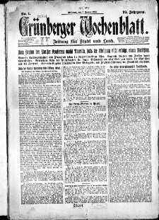 Gr&uuml;nberger Wochenblatt: Zeitung f&uuml;r Stadt und Land, No. 1. ( 3. Januar 1923 )