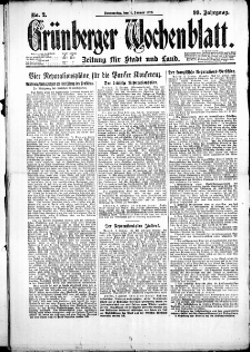 Grünberger Wochenblatt: Zeitung für Stadt und Land, No. 2. ( 4. Januar 1923 )