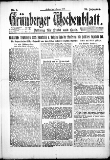 Gr&uuml;nberger Wochenblatt: Zeitung f&uuml;r Stadt und Land, No. 3. ( 5. Januar 1923 )