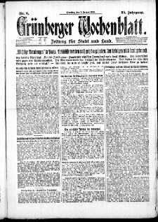 Gr&uuml;nberger Wochenblatt: Zeitung f&uuml;r Stadt und Land, No. 6. ( 9. Januar 1923 )