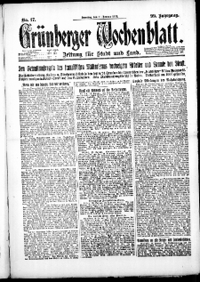 Gr&uuml;nberger Wochenblatt: Zeitung f&uuml;r Stadt und Land, No. 17. ( 21. Januar 1923 )