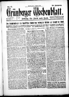 Grünberger Wochenblatt: Zeitung für Stadt und Land, No. 17. ( 21. Januar 1923 )