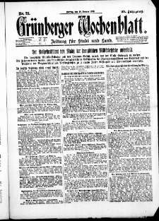 Gr&uuml;nberger Wochenblatt: Zeitung f&uuml;r Stadt und Land, No. 21. ( 25. Januar 1923 )