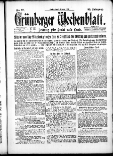 Gr&uuml;nberger Wochenblatt: Zeitung f&uuml;r Stadt und Land, No. 27. ( 2. Februar 1923 )