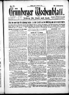 Grünberger Wochenblatt: Zeitung für Stadt und Land, No. 27. ( 2. Februar 1923 )