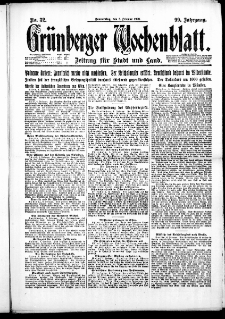 Gr&uuml;nberger Wochenblatt: Zeitung f&uuml;r Stadt und Land, No. 32. ( 8. Februar 1923 )