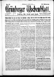 Gr&uuml;nberger Wochenblatt: Zeitung f&uuml;r Stadt und Land, No. 37. ( 14. Februar 1923 )