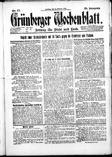 Gr&uuml;nberger Wochenblatt: Zeitung f&uuml;r Stadt und Land, No. 47. ( 25. Februar 1923 )