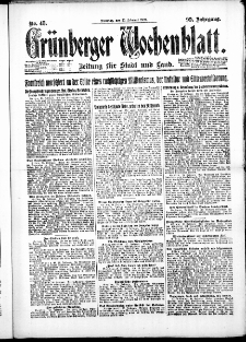 Gr&uuml;nberger Wochenblatt: Zeitung f&uuml;r Stadt und Land, No. 48. ( 27. Februar 1923 )