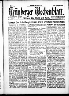 Gr&uuml;nberger Wochenblatt: Zeitung f&uuml;r Stadt und Land, No. 54. ( 6. M&auml;rz 1923 )