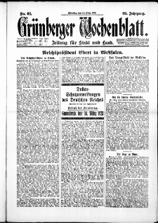 Gr&uuml;nberger Wochenblatt: Zeitung f&uuml;r Stadt und Land, No. 60. ( 13. M&auml;rz 1923 )