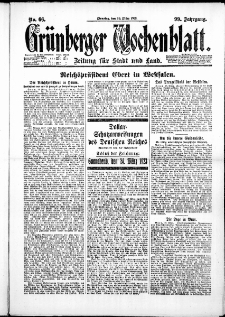 Grünberger Wochenblatt: Zeitung für Stadt und Land, No. 60. ( 13. März 1923 )