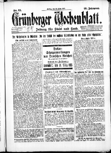 Gr&uuml;nberger Wochenblatt: Zeitung f&uuml;r Stadt und Land, No. 69. ( 23. M&auml;rz 1923 )