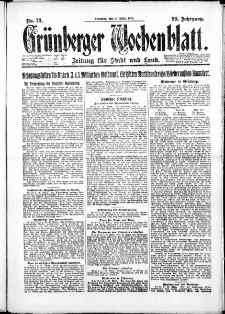 Gr&uuml;nberger Wochenblatt: Zeitung f&uuml;r Stadt und Land, No. 72. ( 27. M&auml;rz 1923 )