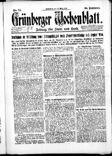 Gr&uuml;nberger Wochenblatt: Zeitung f&uuml;r Stadt und Land, No. 74. ( 29. M&auml;rz 1923 )