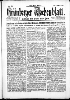 Gr&uuml;nberger Wochenblatt: Zeitung f&uuml;r Stadt und Land, No. 75. ( 30. M&auml;rz 1923 )
