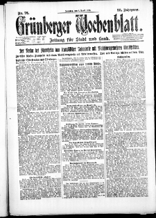 Gr&uuml;nberger Wochenblatt: Zeitung f&uuml;r Stadt und Land, No. 76. ( 1. April 1923 )
