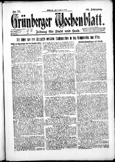 Gr&uuml;nberger Wochenblatt: Zeitung f&uuml;r Stadt und Land, No. 77. ( 4. April 1923 )