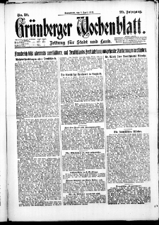 Gr&uuml;nberger Wochenblatt: Zeitung f&uuml;r Stadt und Land, No. 80. ( 7. April 1923 )