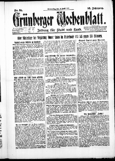 Gr&uuml;nberger Wochenblatt: Zeitung f&uuml;r Stadt und Land, No. 84. ( 12. April 1923 )