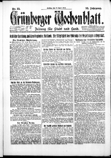 Gr&uuml;nberger Wochenblatt: Zeitung f&uuml;r Stadt und Land, No. 85. ( 13. April 1923 )