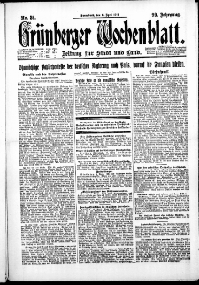 Gr&uuml;nberger Wochenblatt: Zeitung f&uuml;r Stadt und Land, No. 86. ( 14. April 1923 )