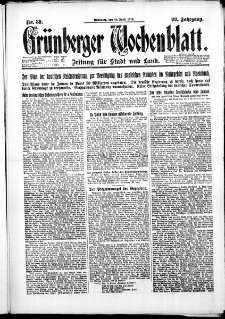 Gr&uuml;nberger Wochenblatt: Zeitung f&uuml;r Stadt und Land, No. 89. ( 18. April 1923 )