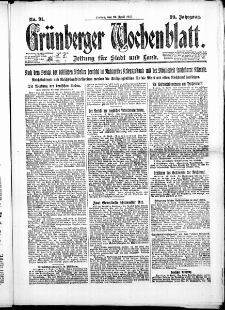 Gr&uuml;nberger Wochenblatt: Zeitung f&uuml;r Stadt und Land, No. 91. ( 20. April 1923 )