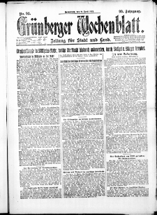Gr&uuml;nberger Wochenblatt: Zeitung f&uuml;r Stadt und Land, No. 92. ( 21. April 1923 )