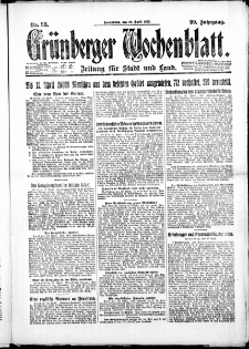 Gr&uuml;nberger Wochenblatt: Zeitung f&uuml;r Stadt und Land, No. 98. ( 28. April 1923 )
