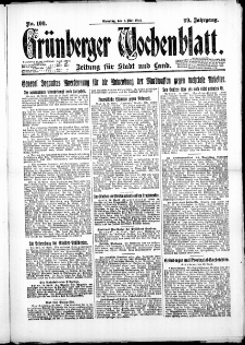 Gr&uuml;nberger Wochenblatt: Zeitung f&uuml;r Stadt und Land, No. 100. ( 1. Mai 1923 )