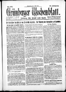 Gr&uuml;nberger Wochenblatt: Zeitung f&uuml;r Stadt und Land, No. 104. ( 5. Mai 1923 )