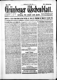 Gr&uuml;nberger Wochenblatt: Zeitung f&uuml;r Stadt und Land, No. 106. ( 8. Mai 1923 )