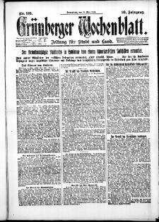 Gr&uuml;nberger Wochenblatt: Zeitung f&uuml;r Stadt und Land, No. 109. ( 12. Mai 1923 )