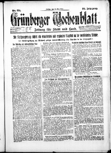 Grünberger Wochenblatt: Zeitung für Stadt und Land, No. 114. ( 18. Mai 1923 )